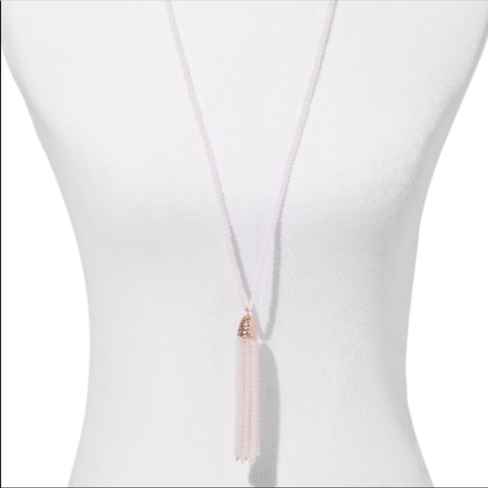 light pink beaded tassel necklace